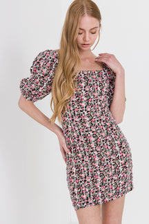 AFTER MARKET - After Market - Floral Print Mini Dress with Puff Sleeves - DRESSES available at Objectrare