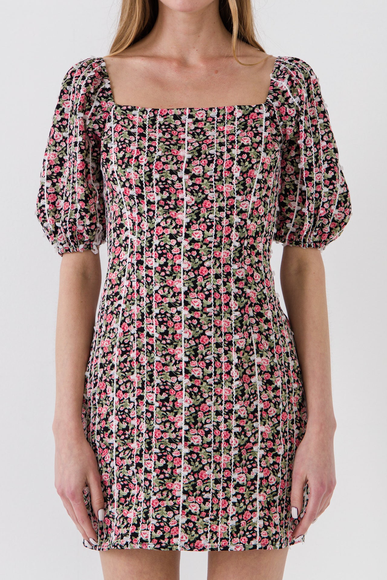 AFTER MARKET - Floral Print Mini Dress with Puff Sleeves - DRESSES available at Objectrare