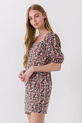 AFTER MARKET - After Market - Floral Print Mini Dress with Puff Sleeves - DRESSES available at Objectrare