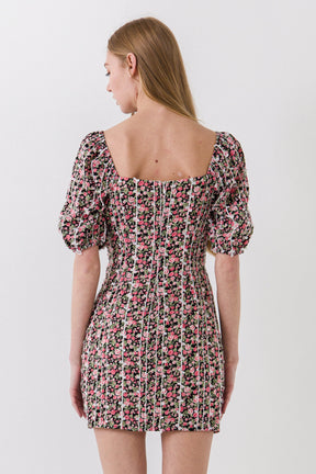 AFTER MARKET - Floral Print Mini Dress with Puff Sleeves - DRESSES available at Objectrare