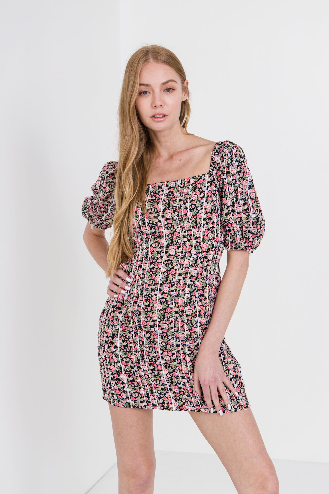 AFTER MARKET - After Market - Floral Print Mini Dress with Puff Sleeves - DRESSES available at Objectrare