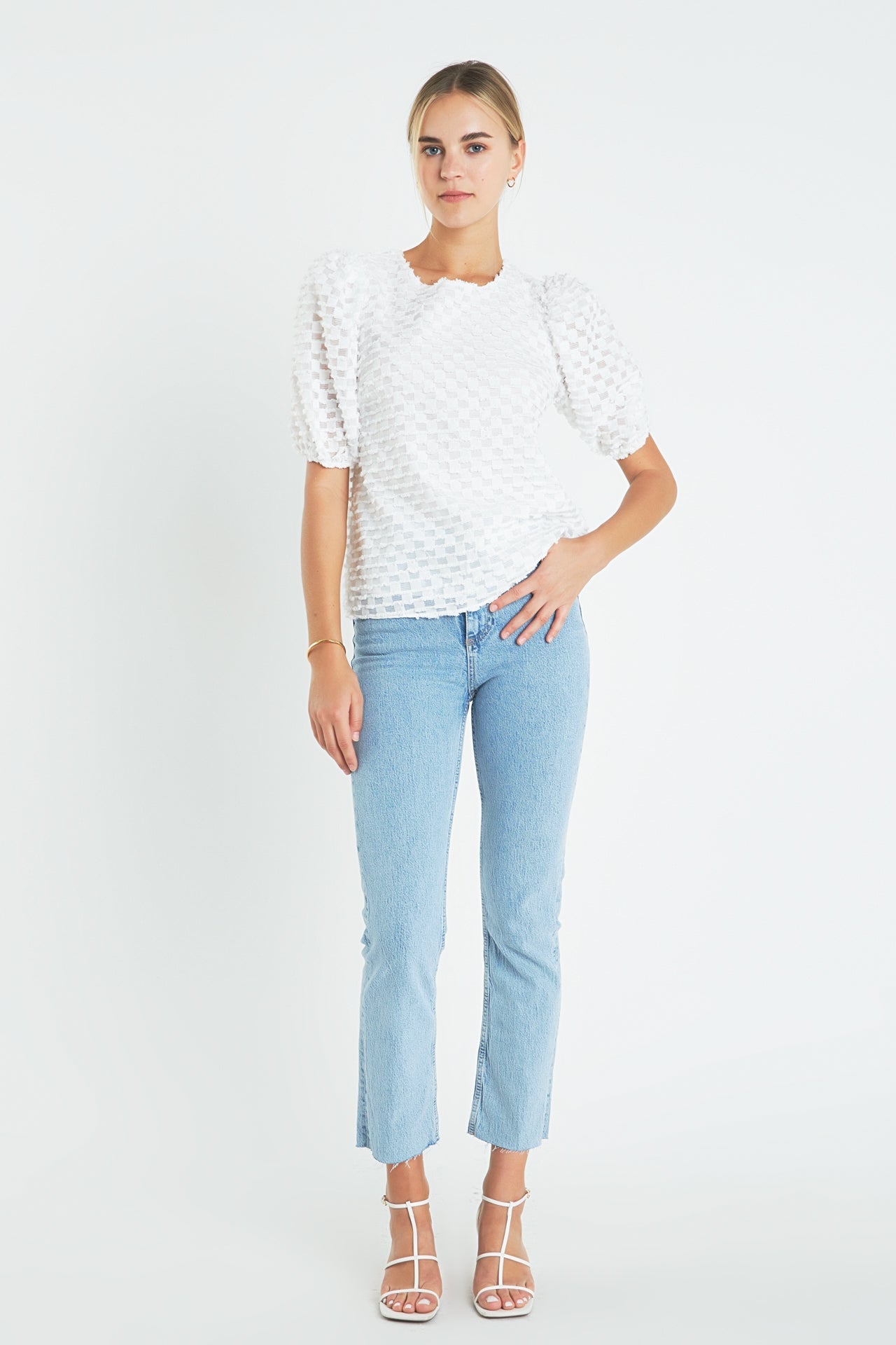 ENGLISH FACTORY - Textured Puff Sleeve Top - TOPS available at Objectrare