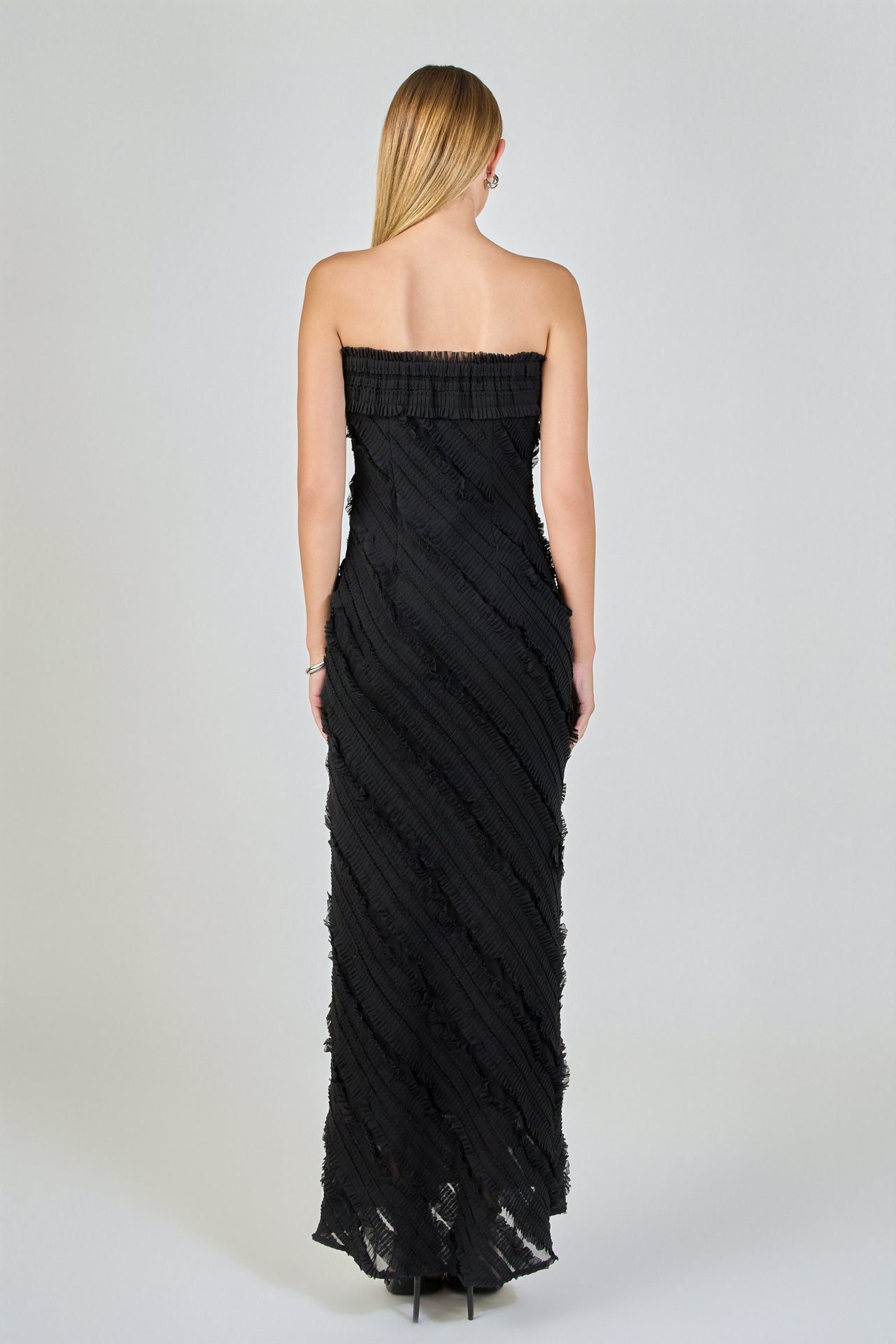 Endless Rose Strapless Ruffled Maxi Dress | Green | Size S