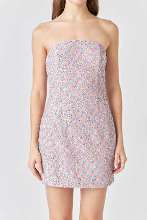 ENDLESS ROSE - Sequins Strapless Mini Dress - DRESSES available at Objectrare