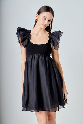 ENDLESS ROSE - Organza Sleeve Mini Dress - DRESSES available at Objectrare