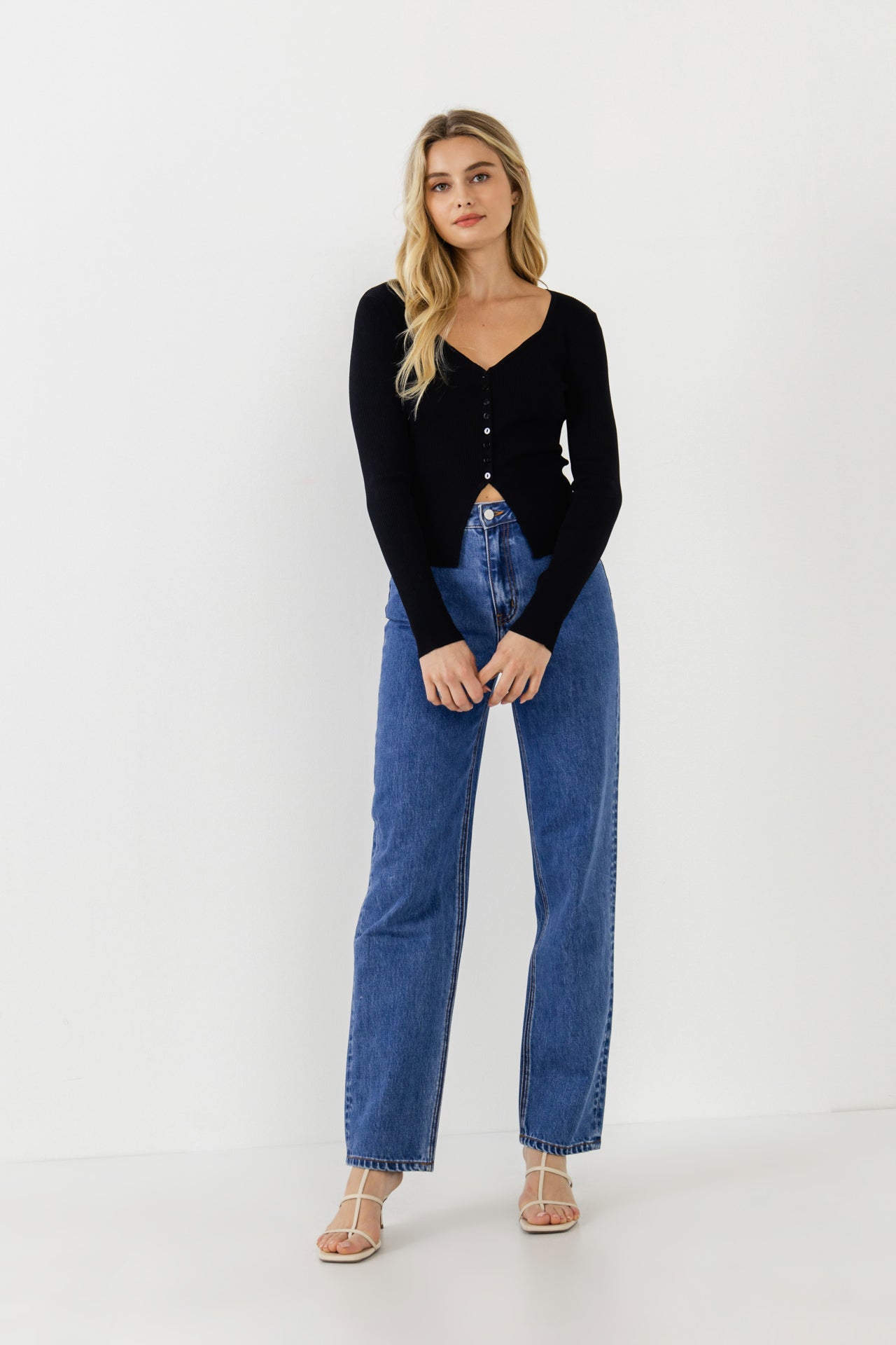 Button Down Corset Detail Knit Top