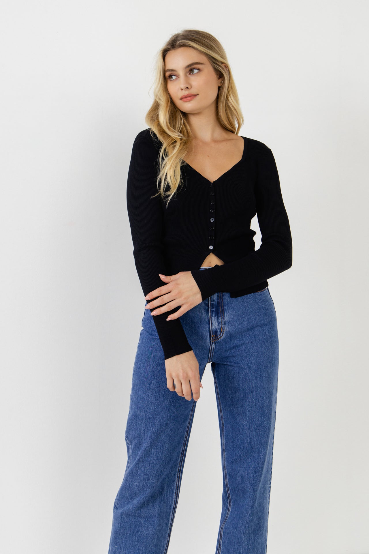 Button Down Corset Detail Knit Top