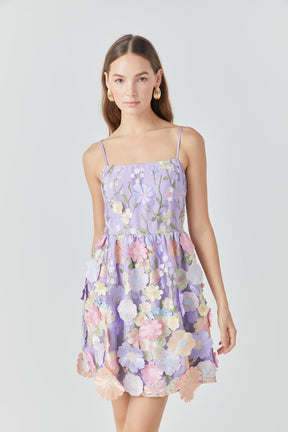 ENDLESS ROSE - Lavender Floral Bloom Embroidered Mini Dress - DRESSES available at Objectrare