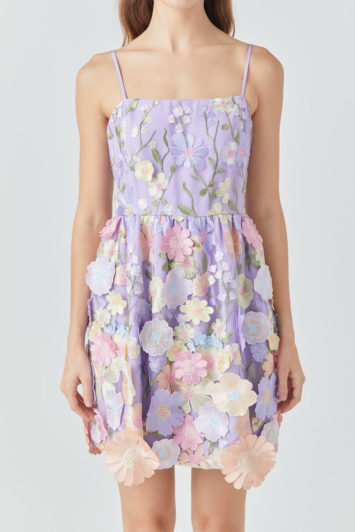 ENDLESS ROSE - Lavender Floral Bloom Embroidered Mini Dress - DRESSES available at Objectrare