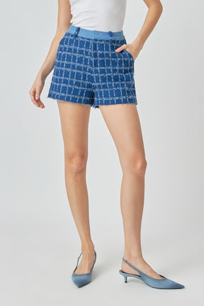 ENDLESS ROSE - Denim Tweed Shorts - SHORTS available at Objectrare