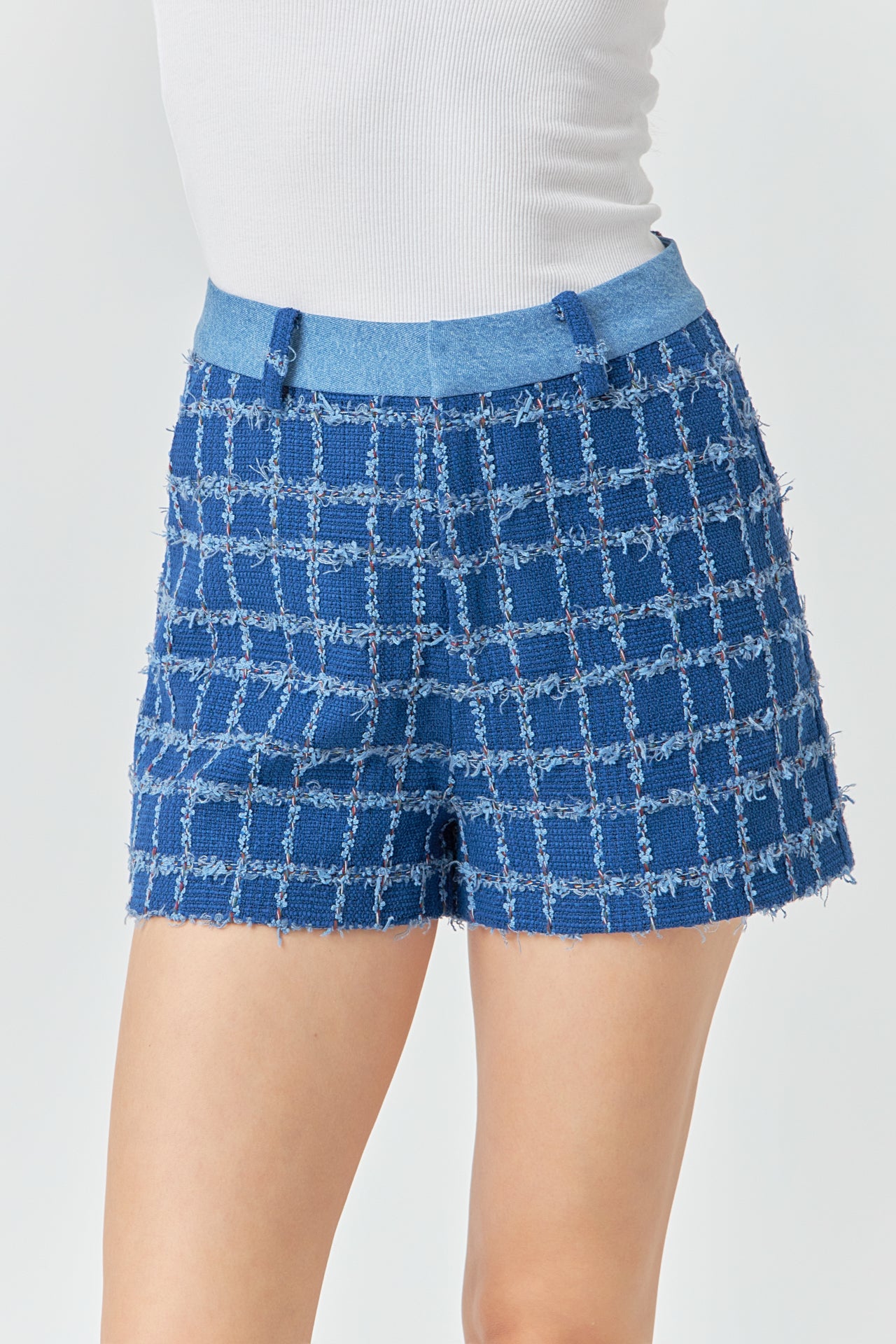 ENDLESS ROSE - Denim Tweed Shorts - SHORTS available at Objectrare