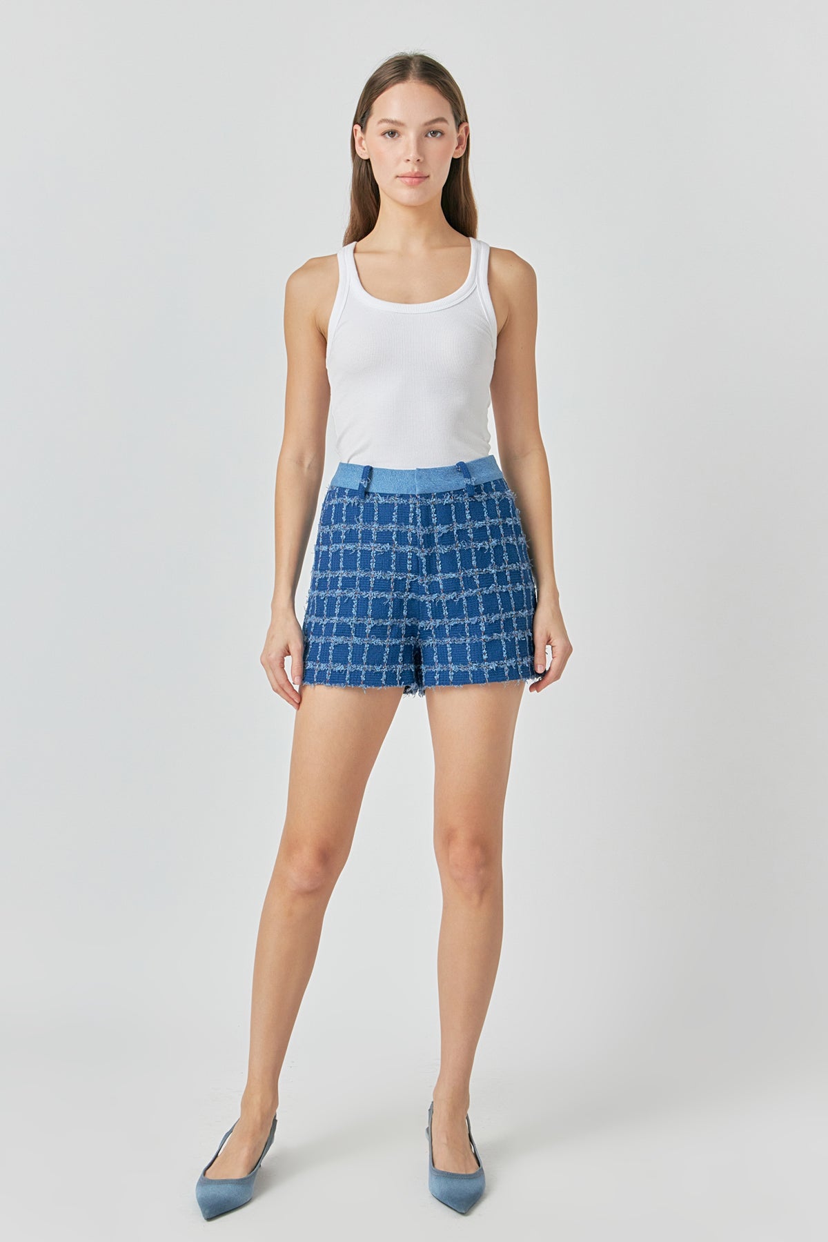 ENDLESS ROSE - Denim Tweed Shorts - SHORTS available at Objectrare