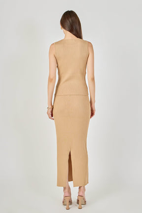 Ribbed Slit Maxi Skirt