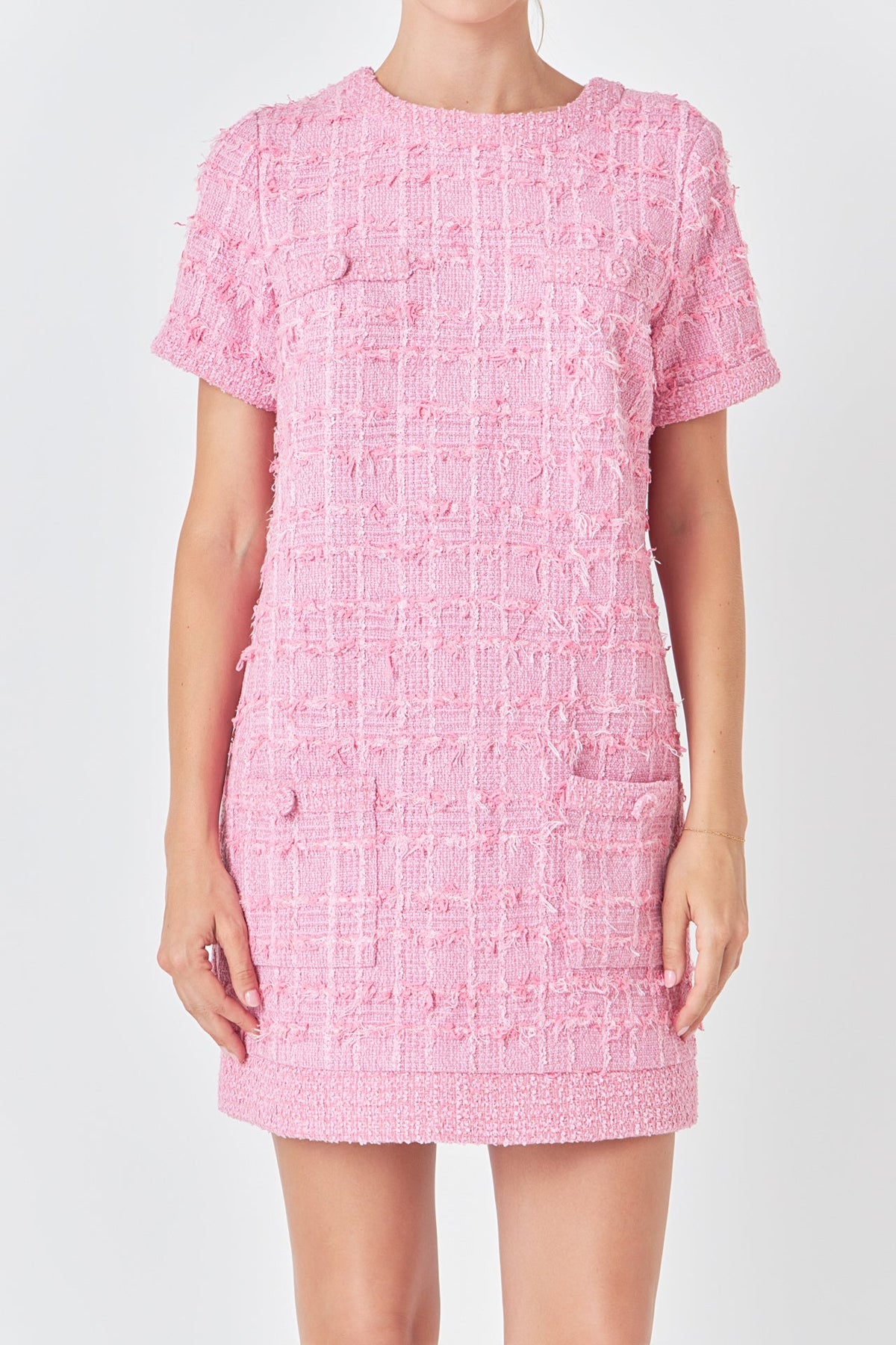 ENDLESS ROSE - Buttoned Tweed Shift Dress - DRESSES available at Objectrare