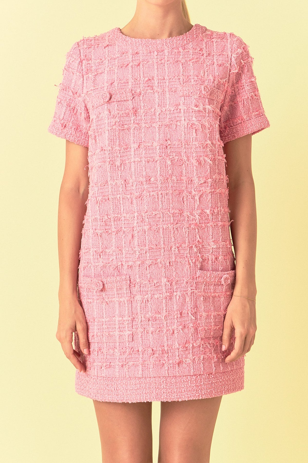 ENDLESS ROSE - Buttoned Tweed Shift Dress - DRESSES available at Objectrare