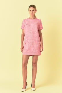 ENDLESS ROSE - Buttoned Tweed Shift Dress - DRESSES available at Objectrare