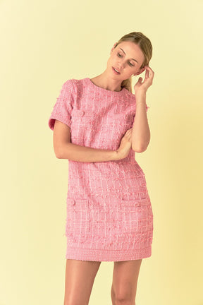 ENDLESS ROSE - Buttoned Tweed Shift Dress - DRESSES available at Objectrare
