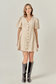 ENGLISH FACTORY - Textured Buttoned Mini Dress - DRESSES available at Objectrare