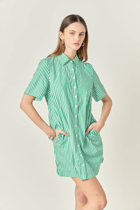 Striped Binded Wide Sleeve Mini Dress