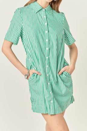 ENGLISH FACTORY - Striped Binded Wide Sleeve Mini Dress - DRESSES available at Objectrare