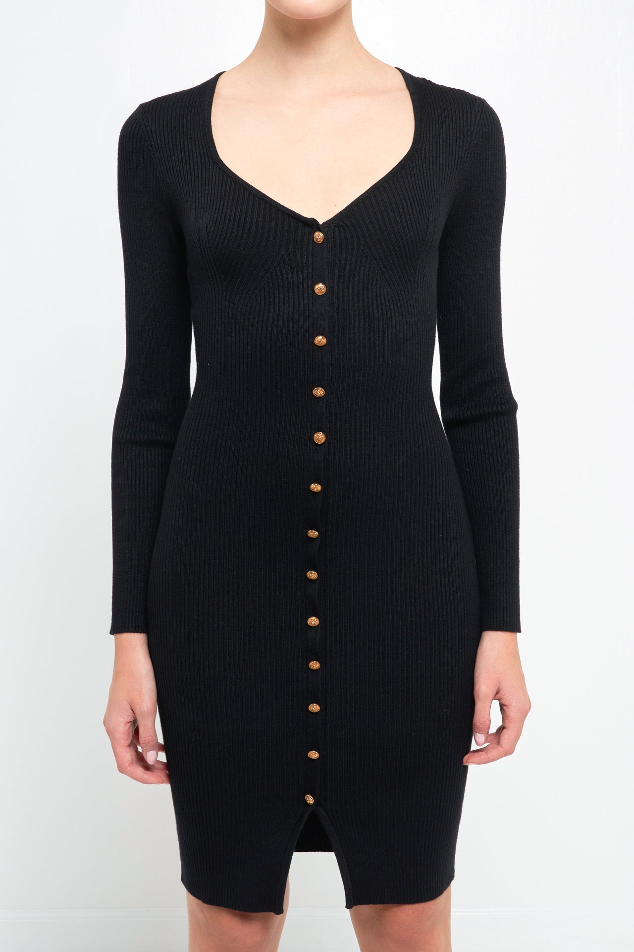 ENDLESS ROSE - Long Sleeve Button Down Knit Dress - DRESSES available at Objectrare