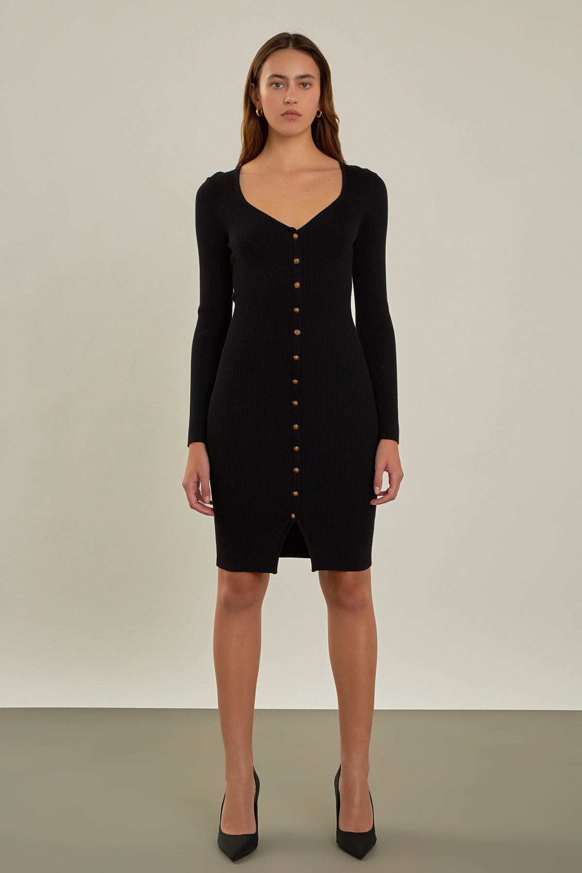 ENDLESS ROSE - Long Sleeve Button Down Knit Dress - DRESSES available at Objectrare