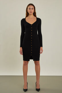 ENDLESS ROSE - Long Sleeve Button Down Knit Dress - DRESSES available at Objectrare