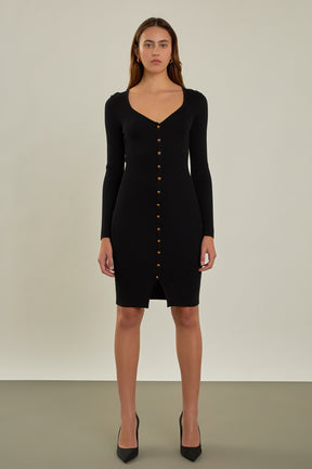 ENDLESS ROSE - Long Sleeve Button Down Knit Dress - DRESSES available at Objectrare