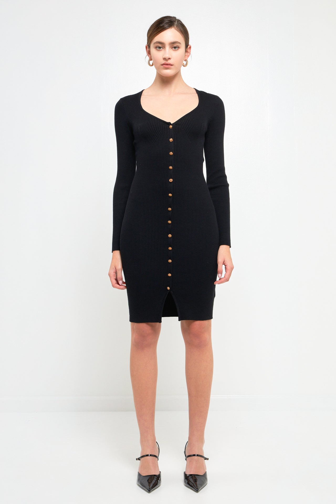 ENDLESS ROSE - Long Sleeve Button Down Knit Dress - DRESSES available at Objectrare