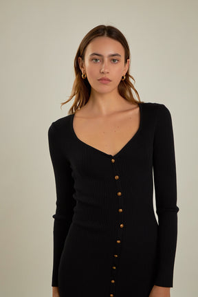 ENDLESS ROSE - Long Sleeve Button Down Knit Dress - DRESSES available at Objectrare