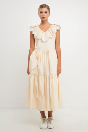 ENGLISH FACTORY - English Factory - Ruffled Lace Contrast Midi Dress - DRESSES available at Objectrare