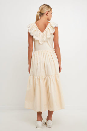 ENGLISH FACTORY - Ruffled Lace Contrast Midi Dress - DRESSES available at Objectrare