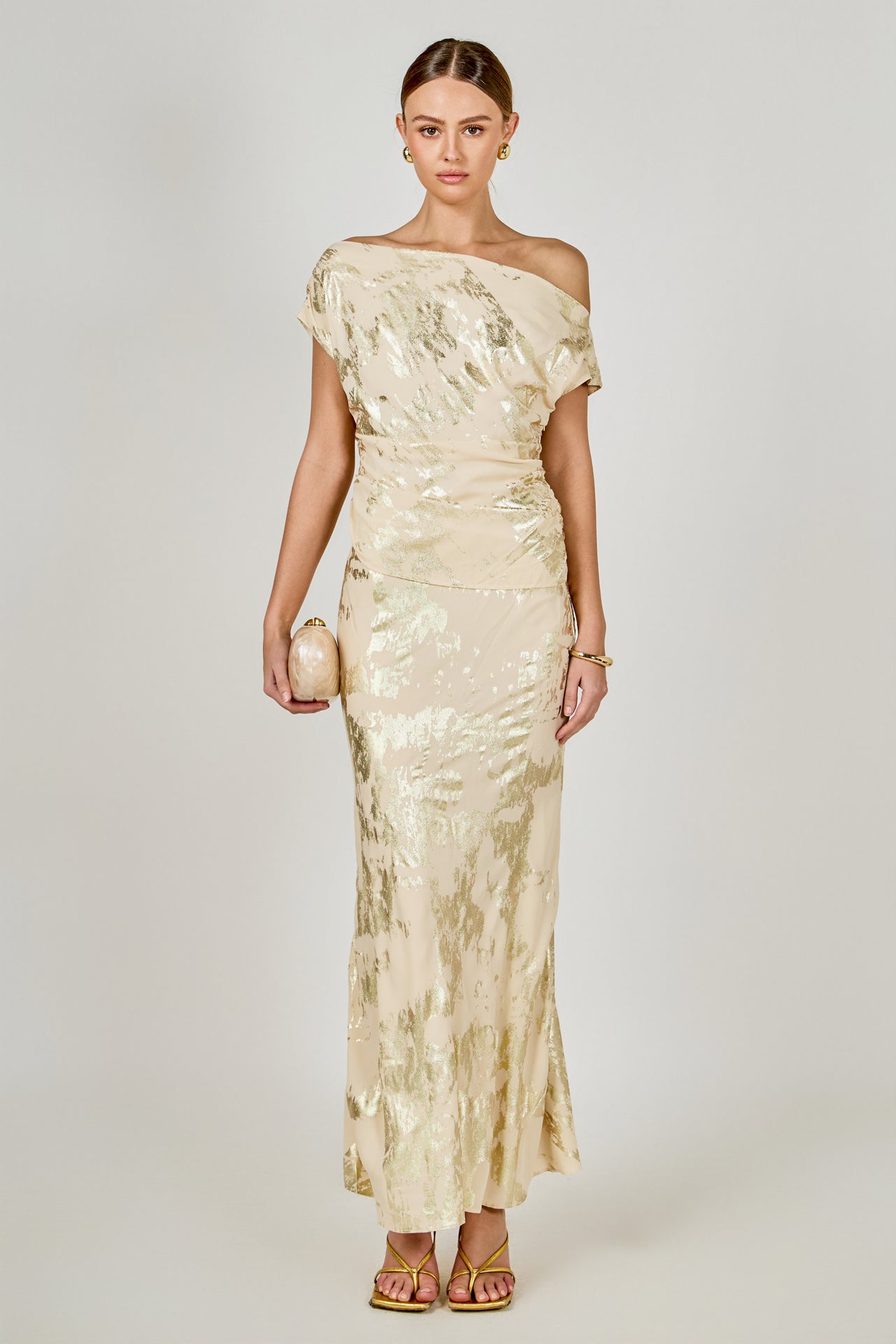 ENDLESS ROSE - Printed Foil Maxi Skirt - SKIRTS available at Objectrare