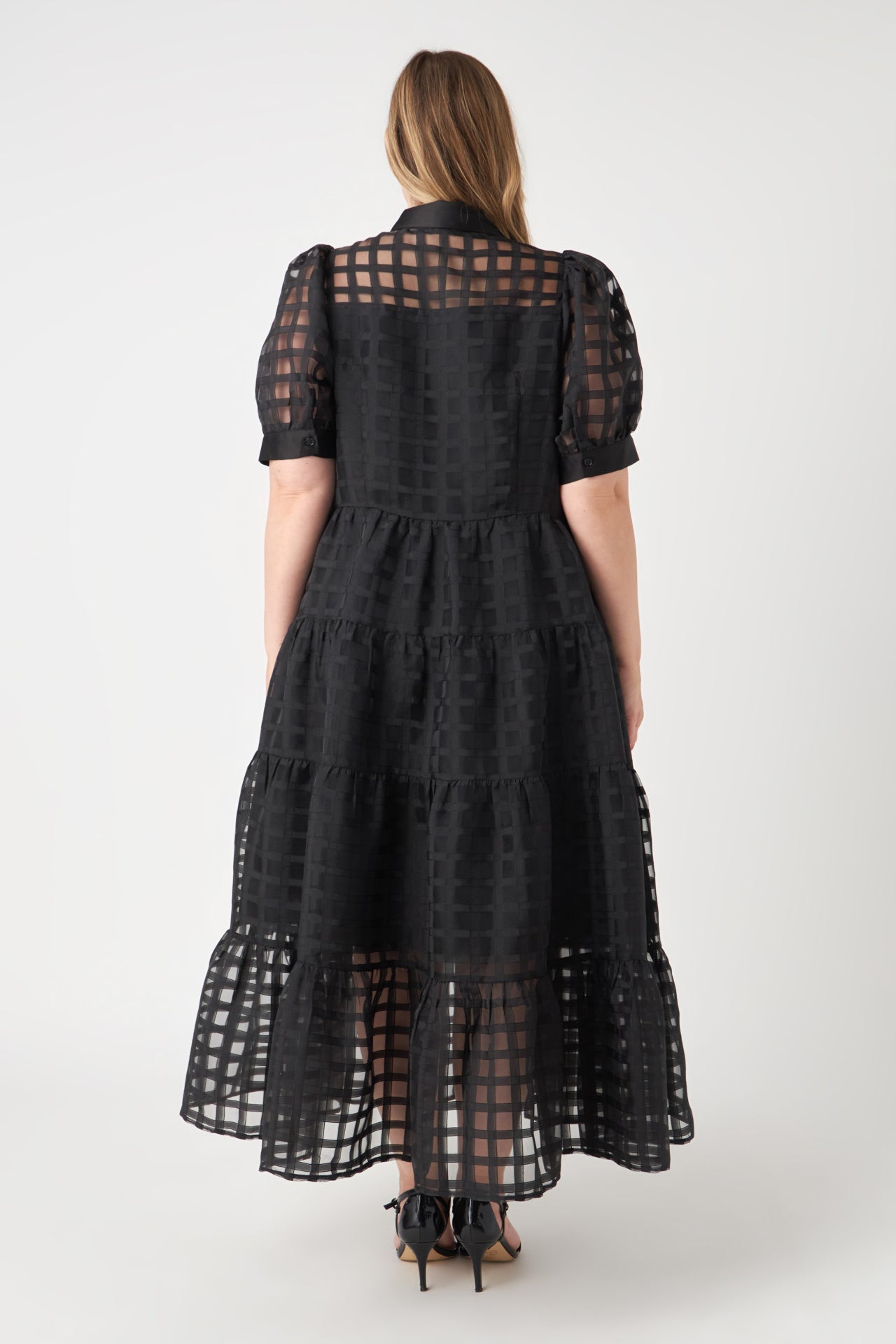 ENGLISH FACTORY - English Factory - Plus Size Gridded Organza Tiered Maxi Dress - DRESSES available at Objectrare