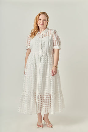 ENGLISH FACTORY - Plus Size Gridded Organza Tiered Maxi Dress - DRESSES available at Objectrare