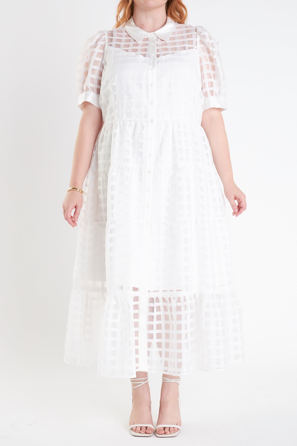 ENGLISH FACTORY - Gridded Organza Tiered Maxi Dress - DRESSES available at Objectrare