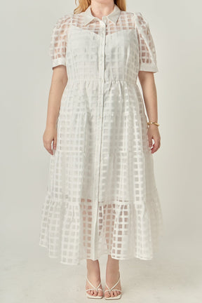ENGLISH FACTORY - Plus Size Gridded Organza Tiered Maxi Dress - DRESSES available at Objectrare