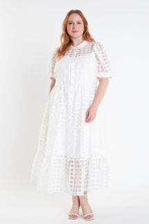 ENGLISH FACTORY - Gridded Organza Tiered Maxi Dress - DRESSES available at Objectrare