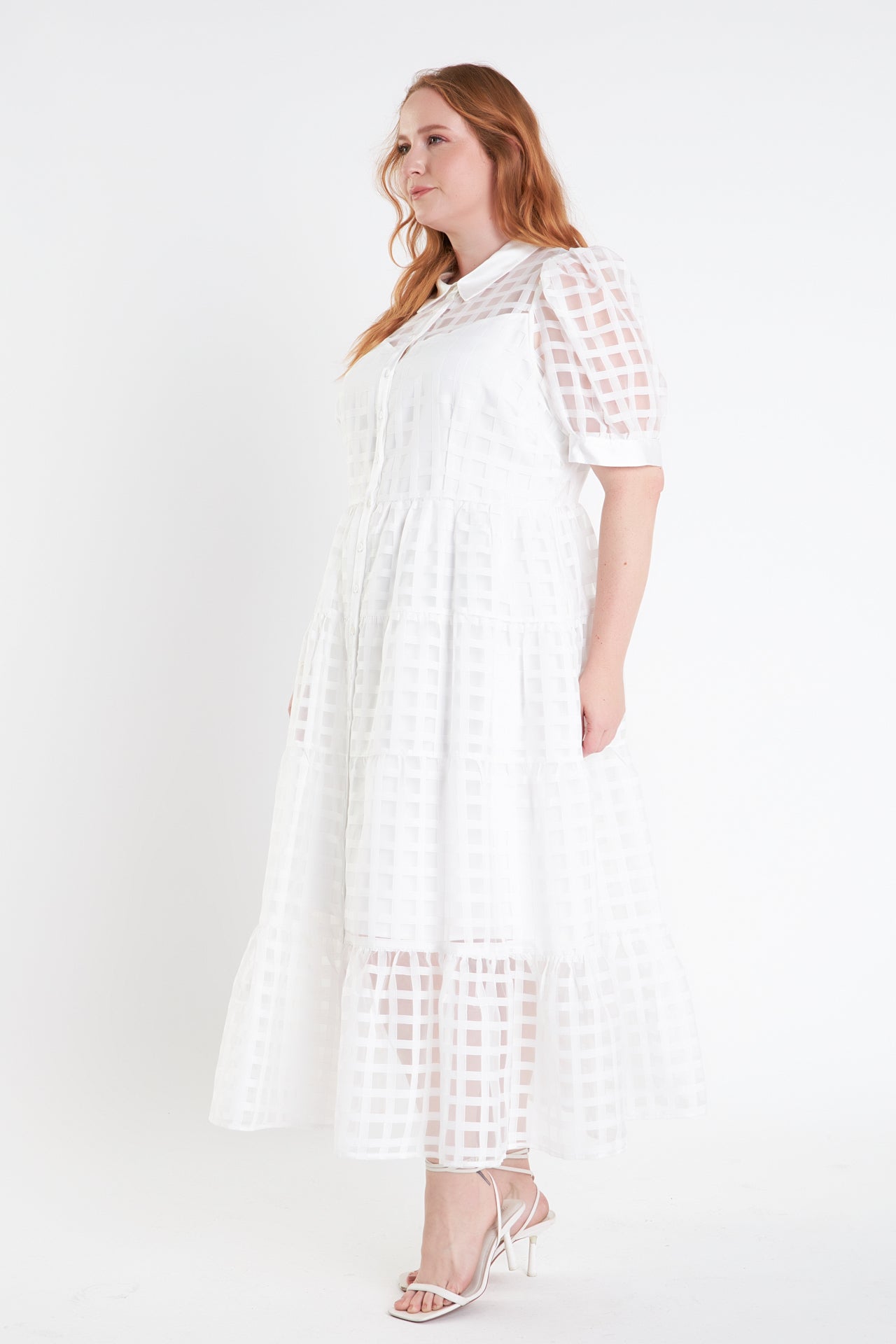 ENGLISH FACTORY - Gridded Organza Tiered Maxi Dress - DRESSES available at Objectrare