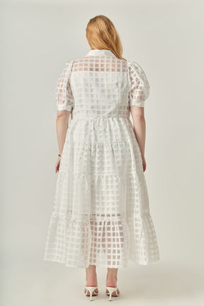 ENGLISH FACTORY - Plus Size Gridded Organza Tiered Maxi Dress - DRESSES available at Objectrare