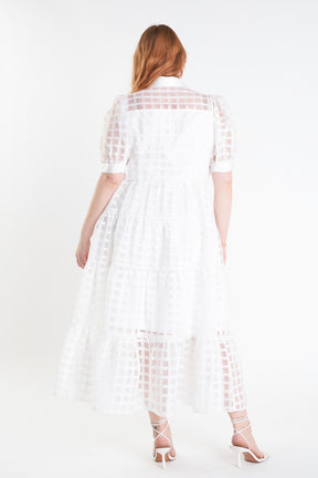 ENGLISH FACTORY - Gridded Organza Tiered Maxi Dress - DRESSES available at Objectrare