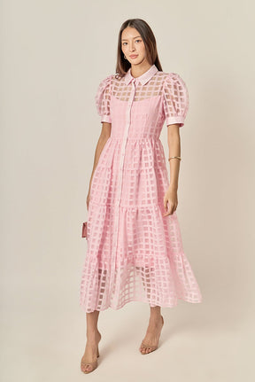 Gridded Organza Tiered Maxi Dress