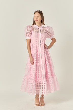 Gridded Organza Tiered Maxi Dress