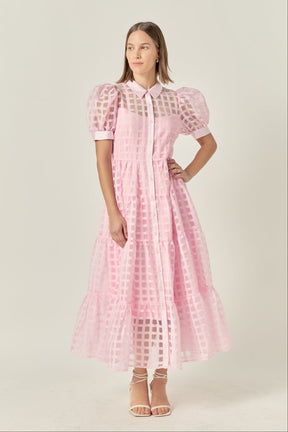 Gridded Organza Tiered Maxi Dress