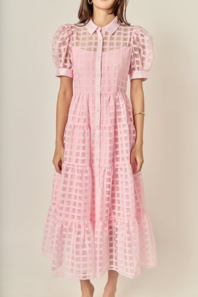 Gridded Organza Tiered Maxi Dress
