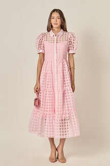 Gridded Organza Tiered Maxi Dress
