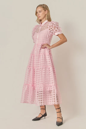 ENGLISH FACTORY - Gridded Organza Tiered Maxi Dress - DRESSES available at Objectrare