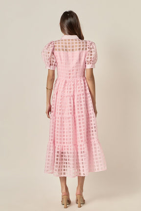 Gridded Organza Tiered Maxi Dress