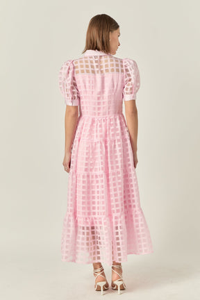 Gridded Organza Tiered Maxi Dress