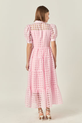Gridded Organza Tiered Maxi Dress